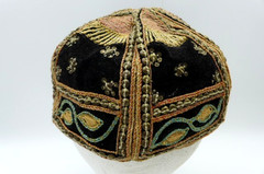 Vintage Myanmar Burma Beaded Embroidered Velvet Hand Made Caps Black & Gold (2)