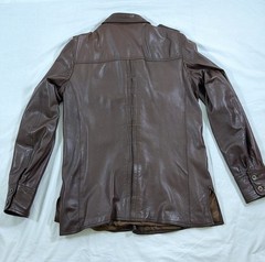 Vintage Brown Real Leather Military Shirt JacketEpaulettes Multi Pocket