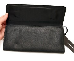 NWT Tahari Magnetic Clutch Purse Black Faux Leather Blue Silver Studded Flowers