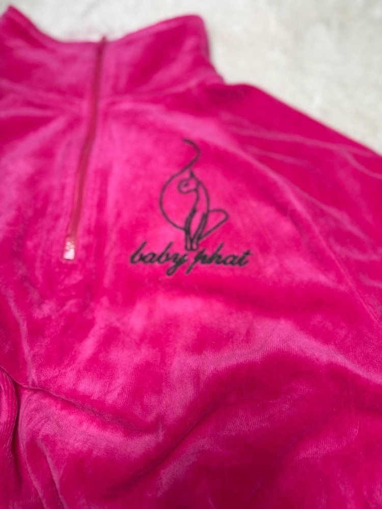 Baby Phat Hot Pink Velour Half-Zip Long Sleeve Crop Top