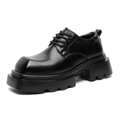 Fashion Men’s Square Toe Lace Up Shoes Platform Thick Sole Faux Leather Oxfords
