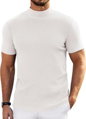 Mens Short Sleeve Mock Turtleneck Sweater Casual Ribbed Knit Pullover Top Tee