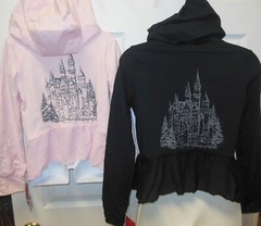 Capezio zip Juliet Peplum Hooded Jacket Black/Pink Castle back 10815C Ballet