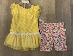 (NWT) Duck Duck Goose Girls Size 18 Months Yellow Eyelet Top With Floral Shorts