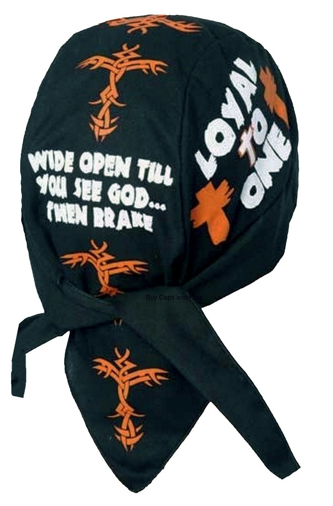 Christian Biker Doo Rag Black Motorcycle Skull Cap Religious Chemo Bandana Wrap