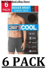 6 Pack – 32 Degrees Cool Men’s Comfort Mesh Boxer Brief Black S, M, L, XL, XXL