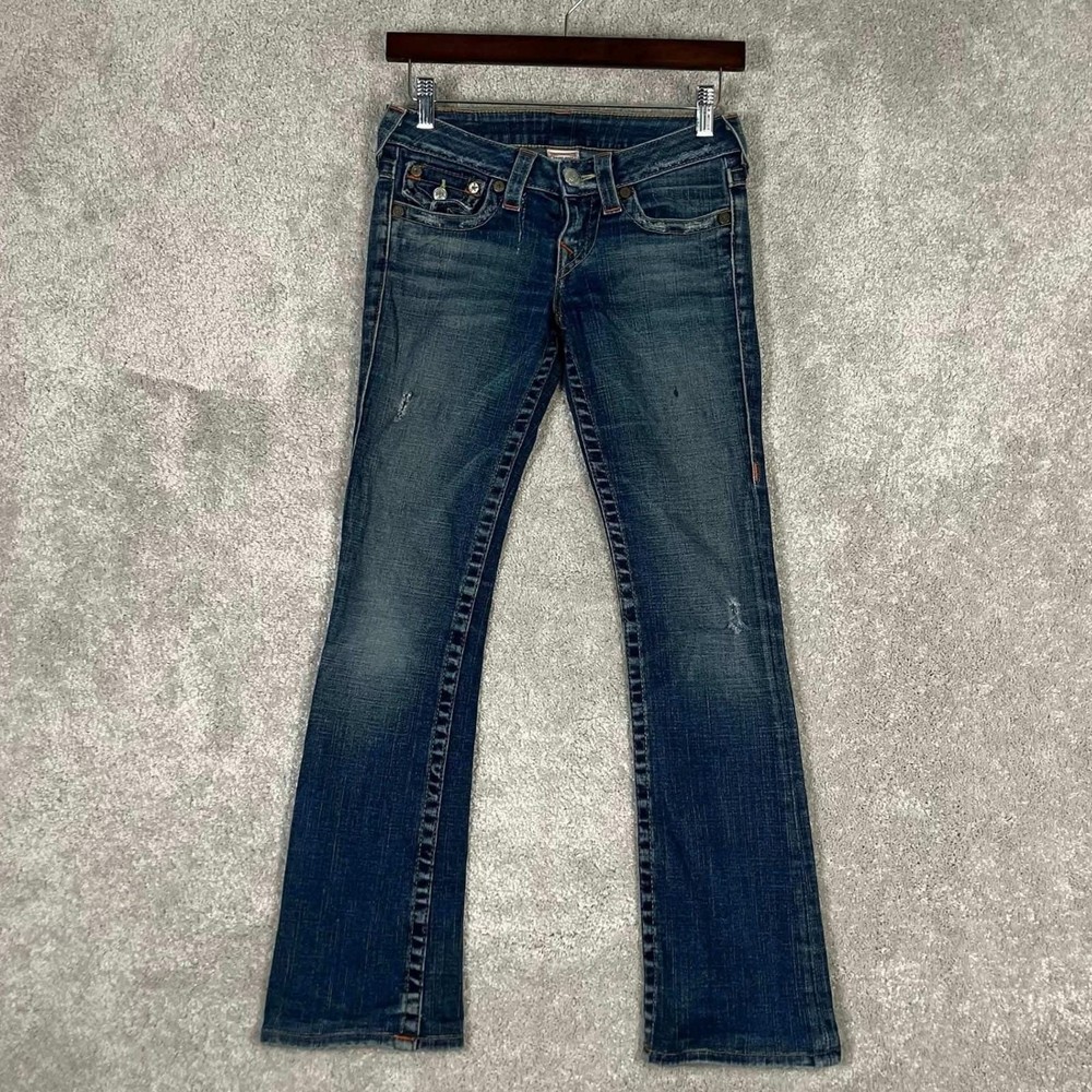 True Religion Becky Bootcut Jeans Blue Denim Low Rise Size 24 Y2K Made In USA
