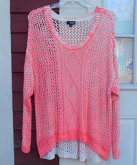 a.n.a. Size 2X Pink White Marled Long Sleeved Round Neck Cotton Blend Sweater