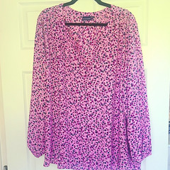 Northcrest Womens Plus Blouse 3X Pink/Purple/Blue Floral V-Neck Long Sleeve