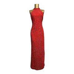 D B Y Ltd Women’s Red Sequined Halter Split Hem Lined Evening Dress Gown Size 9