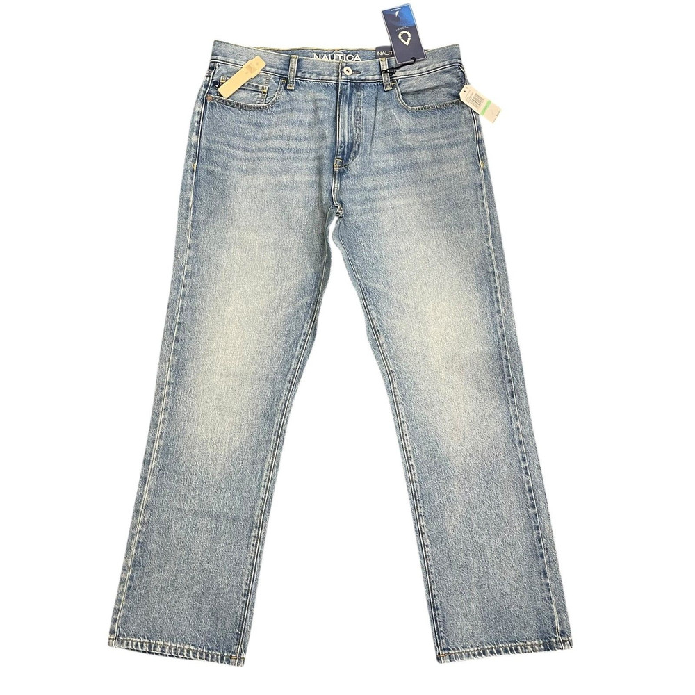 Nautica Men’s Original Relaxed Straight All Cotton Denim Jeans Light Blue Wash