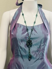 WTOO by Watters & Watters Blue Green Purple Iridescent Satin Train Gown Sz 8 VTG