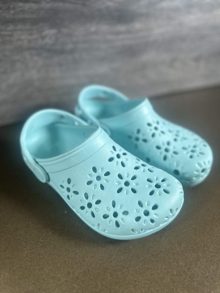Crocs Kids’ Classic Floral Cut Out Clogs Aquamarine #210943-4PD