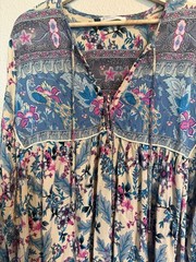 R. Vivimos Floral print Maxi Dress XL Boho Peasant Prairie Cottagecore Blue 18