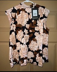 Floating Mums Floral Pink Peach Flowers Silky Cap Sleeve High Neck Blouse Large