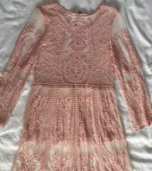 Renjo Long Sleeve Floral Lace Sheer Mesh With Cotton Embroidery Coral Pink