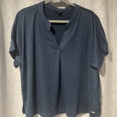 Elie Tahari 2 Piece Lounge Set Navy Blue L V-Neck Shirt Wide Leg Crop Pants