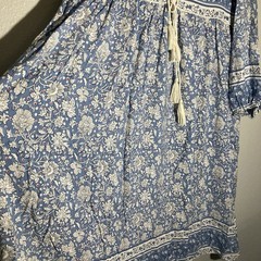 R Vivimos Midi Dress 2XL Blue Floral Tassels Cottage Milkmaid Boho Peasant