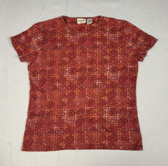Vintage floral print top Red & Orange Y2K Cotton T-Shirt Size: Medium #vintage