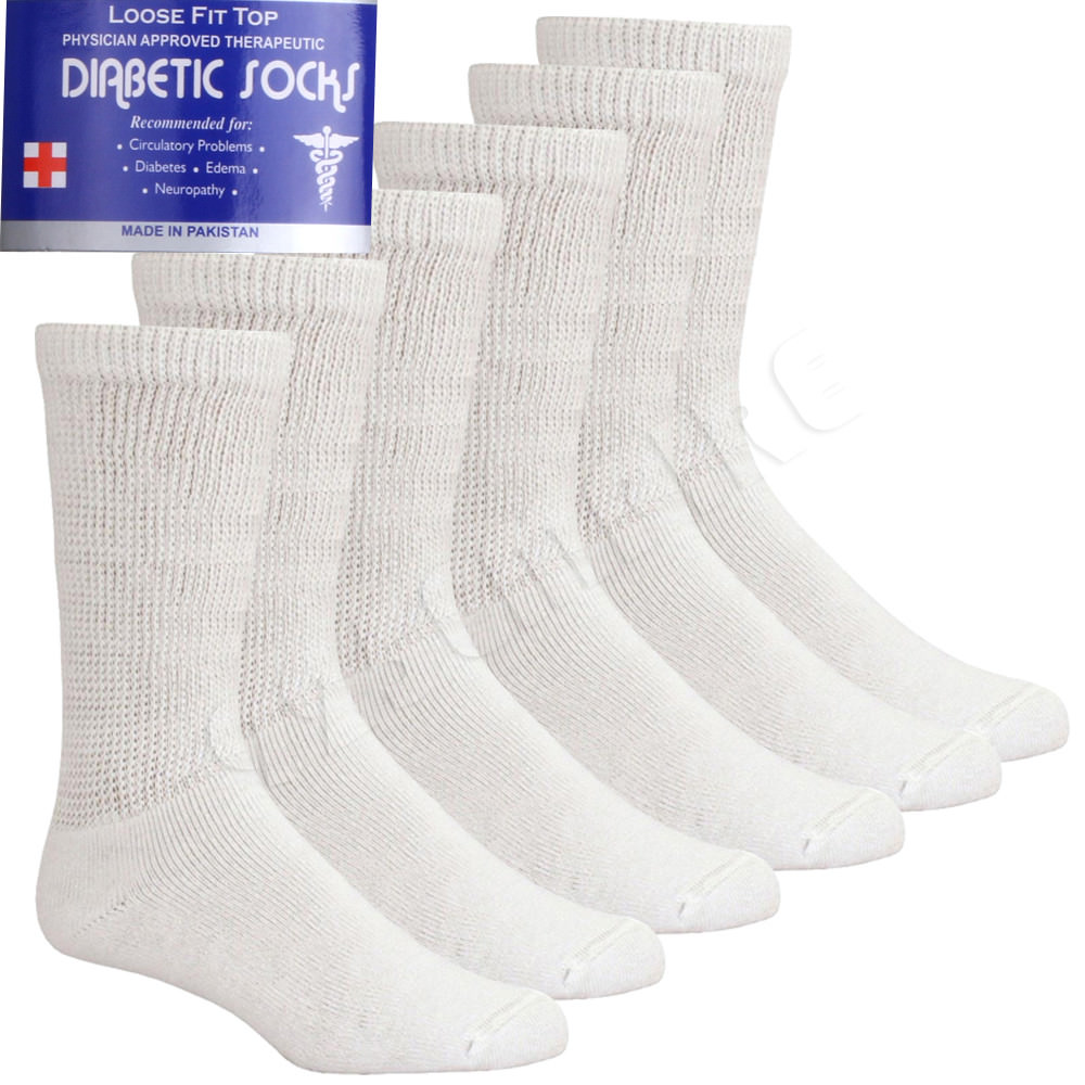 Lot Men’s White Circulatory Diabetic Crew Socks 9-11,10-13,13-15