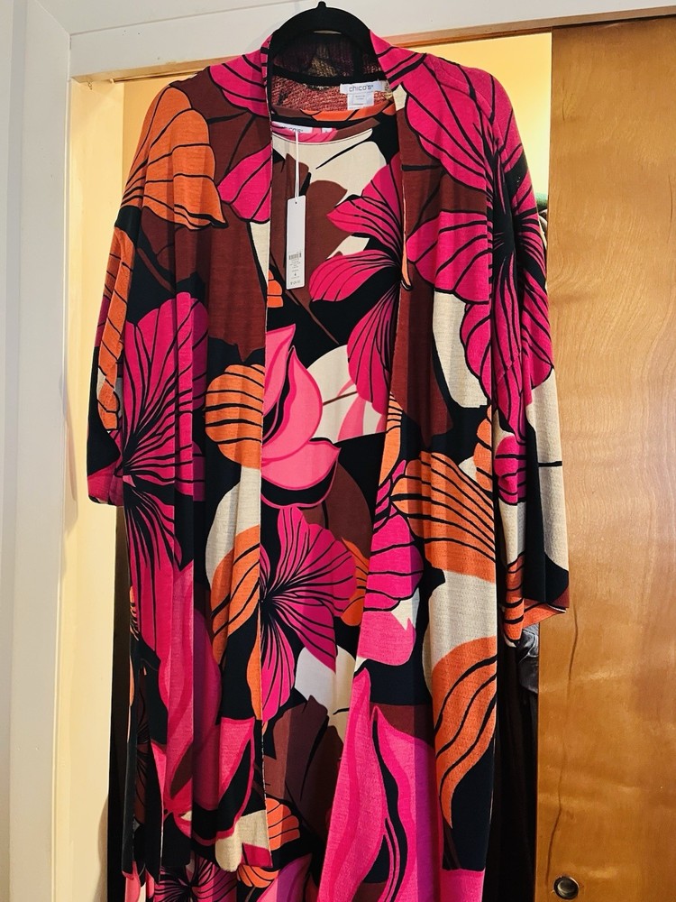 NEW Chicos Women’s Travelers Plus Dress Set- Dress And kimino 2 Pc Set