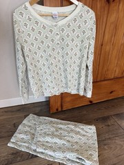 Hannah Anderson Women’s Organic Cotton Pajama Set Long Sleeve Medium Cream Green