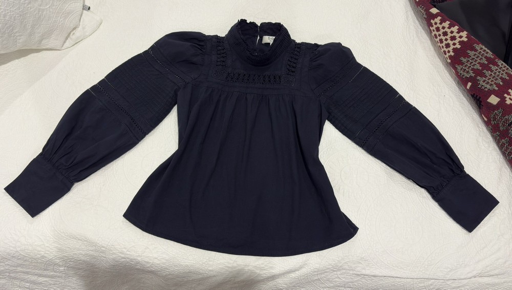 Sea New York Navy Blue Cotton Embellishment Blouse Top Sz XS RRP $450