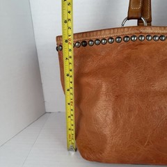 Double D Ranch Leather Studded Shoulder Bag Tote Burnt Orange Brown Patina FLAWS