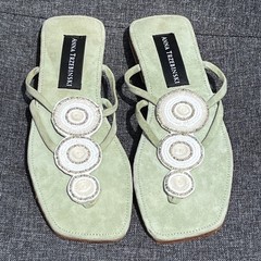 Anna Trzebiński NWOT Green Suede Beaded Nairobi Sandals EU 37 NARROW US 6.5, 7 N