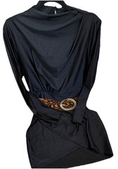 Olive Tree Women’s Black Solid Mock Neck Long Sleeve Sheath Belted Dress M