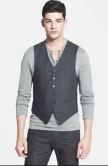 John Varvatos Gray Black Serge Trim Fit Men’s Wool Blend Vest Size Large