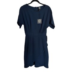 Bobeau Navy Surplice Faux Wrap Career Casual Short Sleeve Minidress SZ S NWT