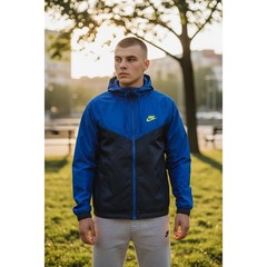 Nike Windrunner Jacket Men’s Medium Blue Black Neon Yellow Zip Hooded