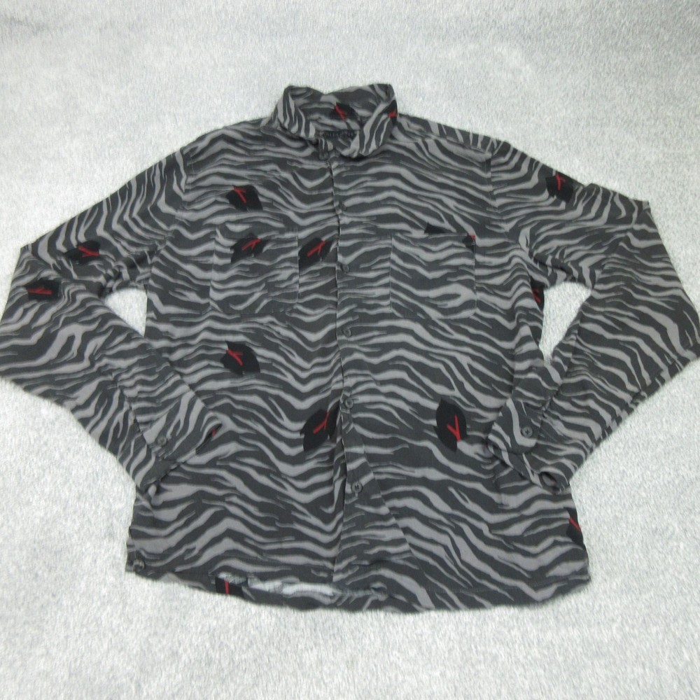 All Saints Shirt Mens Large Grey Tiger Stripes Lazaro Leaves Viscose Hawaiian