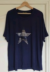 Frank Usher Short Sleeve Sequin Star Relaxed Jersey Top T-shirt, Navy, Size S/M