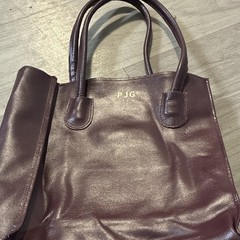 Lillian Vernon Burgundy Tote Bag Magnetic Closure Inner Pockets Hot Stamped Ini…