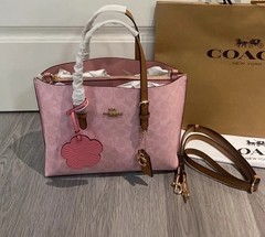 Coach CER24 Mollie Tote Bag 25 In Signature Canvas With Charms Powder Pink New