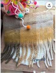 Mohair Scarf Women Cozy Brown Mustard Soft Stylish Wrap 82.7×15.7in