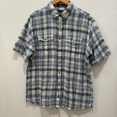 Pendleton Malone Linen Shirt Mens L Blue Plaid Short Sleeve Button Down Pockets