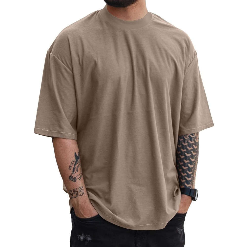 Men Casual Short Sleeve Oversize Workout Pullover Tshirts Solid Color Fashion