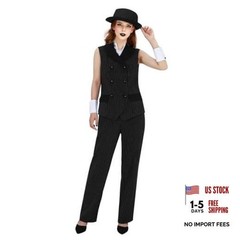 Women 1920s Gangster Costume Vest Pants Hat Pinstripe Suit Roaring 20s Medium