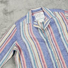 Frank & Eileen Shirt Womens Small Eileen Linen Multicolor Stripe Button Up