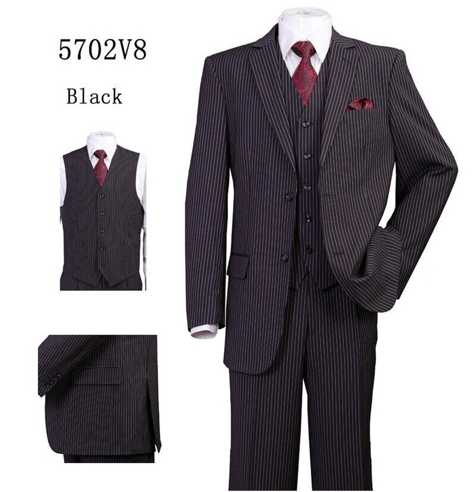 Men’s 2 Button Jacket, pants with vest , wool feel Stripe ,Double Vents 5702V8