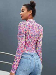 SHEIN Space Dye Ruched Button Placket Top Size Large New in Bag