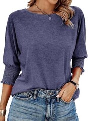 Women’s 3/4 Sleeve Crewneck T-Shirt Casual Loose Fit Soft Basic Blouse Top