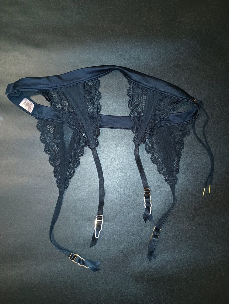 Victoria’s Secret Garter Belt Lingerie Black Lace Satin Ties Medium M Large L