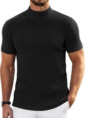 Mens Short Sleeve Mock Turtleneck Sweater Casual Ribbed Knit Pullover Top Tee