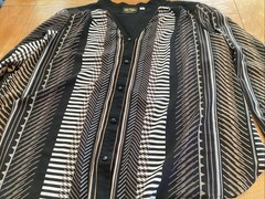 Bob Mackie Wearable Art Poly Long Sleeve Semi Sheer Button Geo Blouse 3X