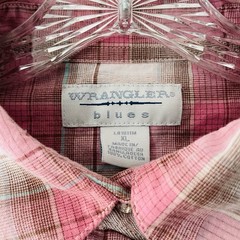 Wrangler Blues Women Size XL Pink Plaid Pearl Snap Long Sleeve Western Shirt Top