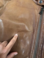 GAS Mens Brown Leather Biker Jacket XL Full Zip Button Band Collar